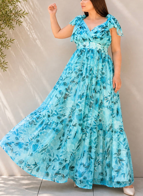 Sky Bloom Dress - Blue Chiffon Dress
