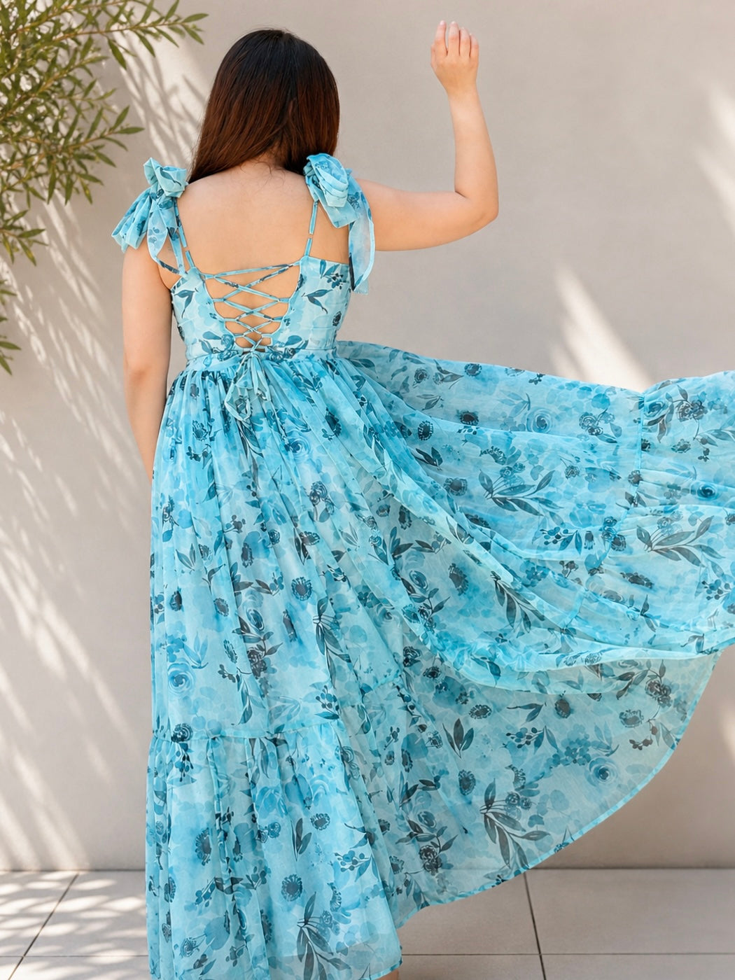 Sky Bloom Dress - Blue Chiffon Dress