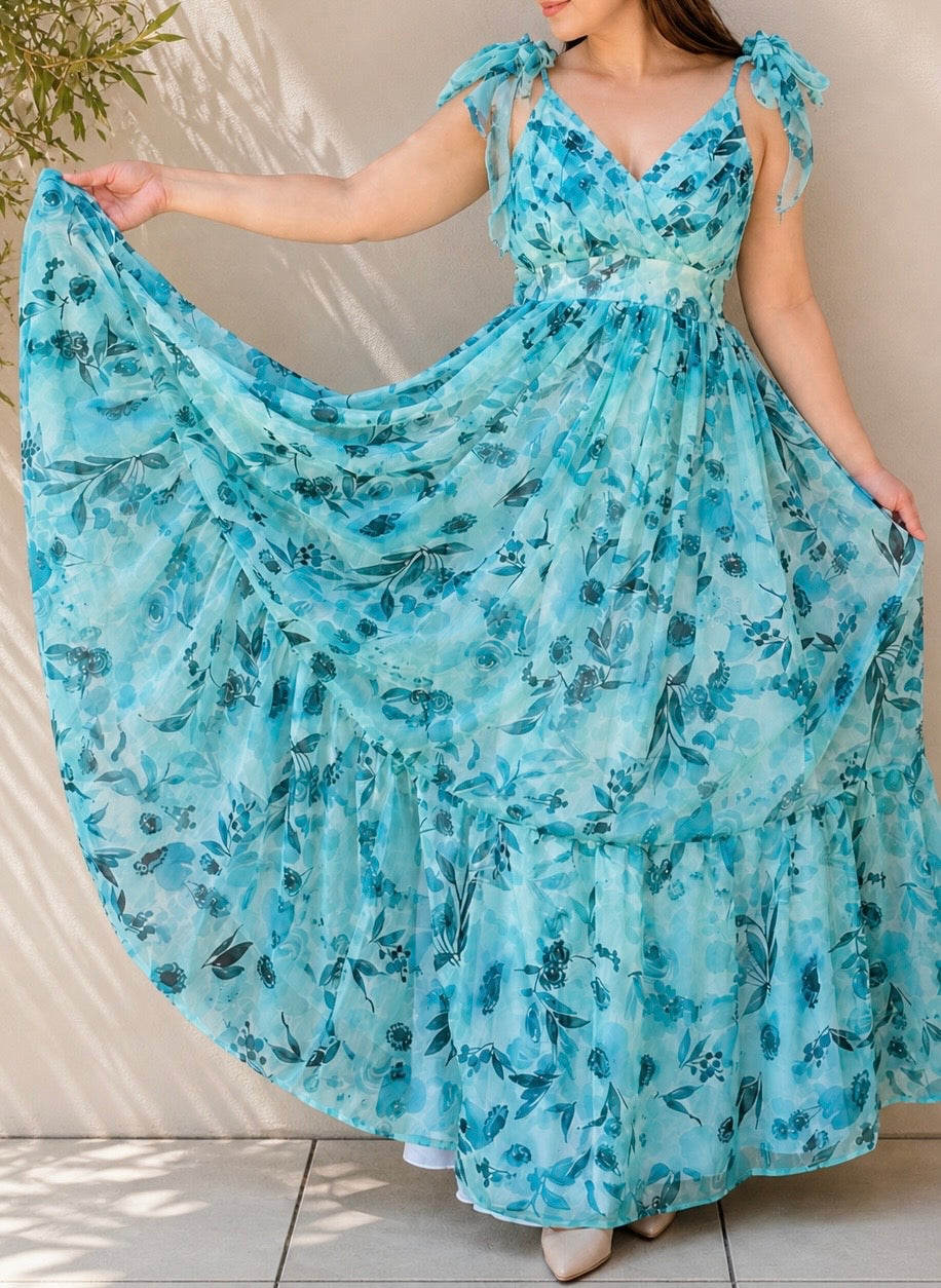 Sky Bloom Dress - Blue Chiffon Dress